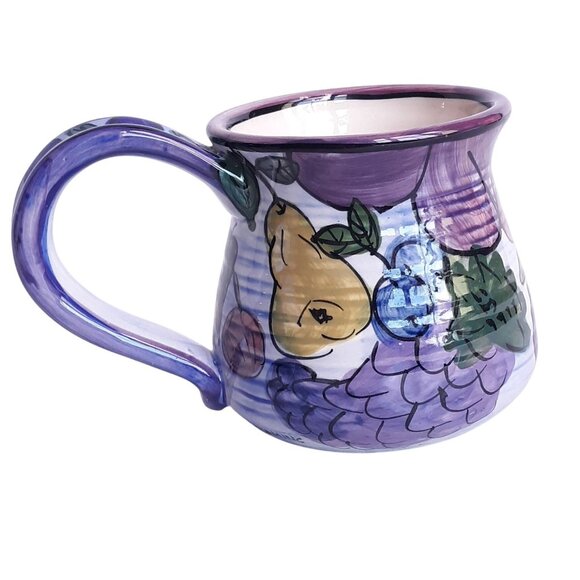 Handpainted Ceramic Fruit Design Coffee Mug With Purple Grapes Pears And Blueber - Picture 4 of 7